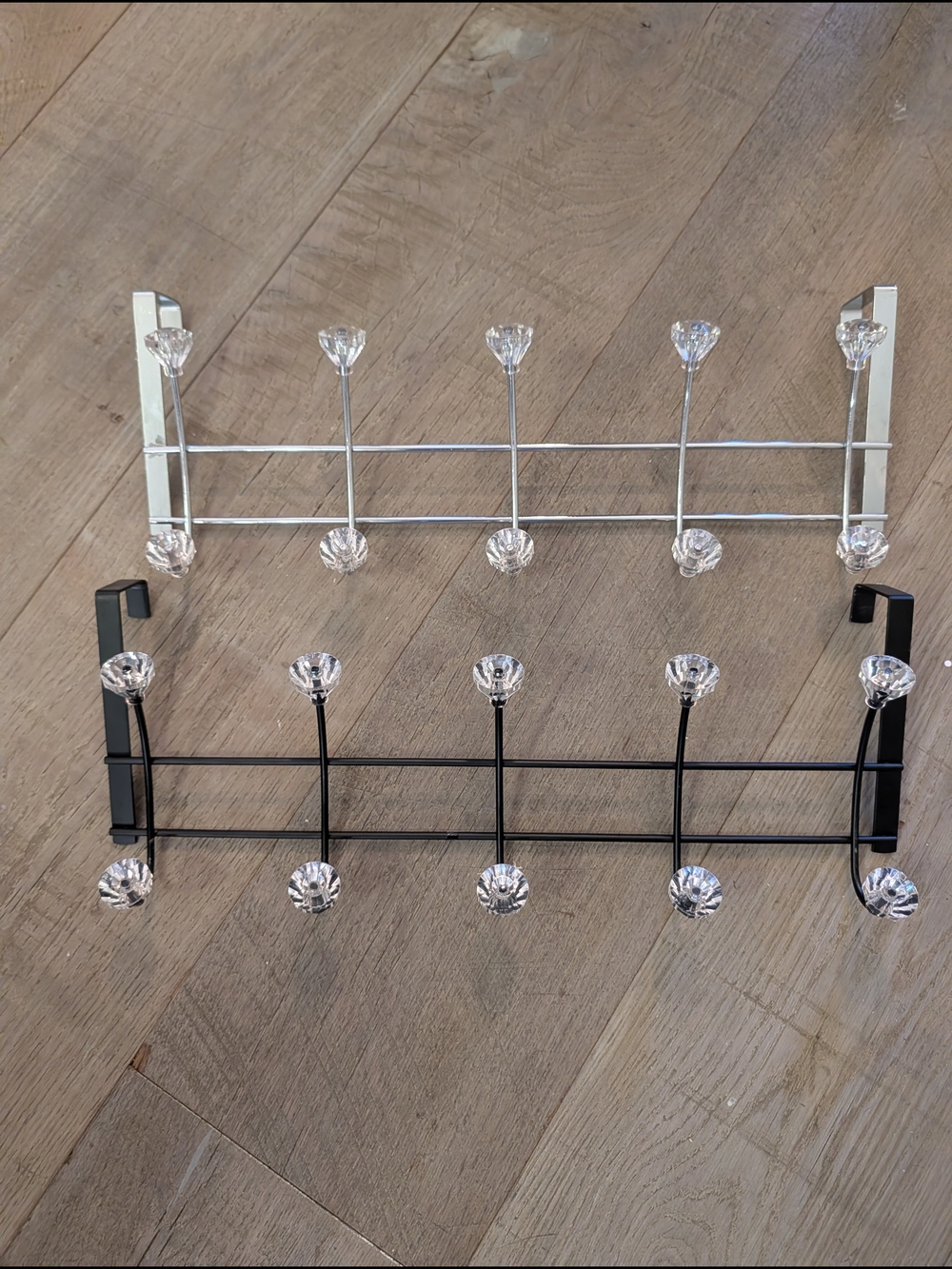 Two crystal over-the-door hanging coat hangers clothing organizer